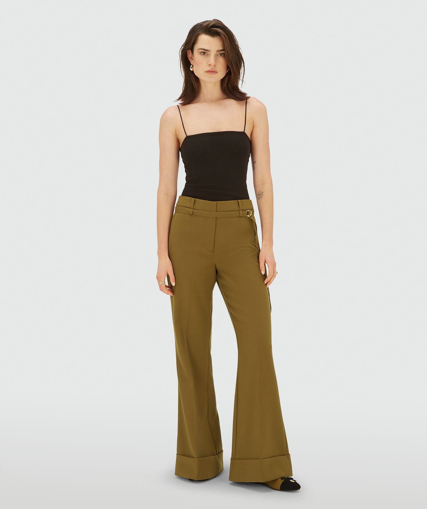 JV-KORIEN mid rise flared pantalon - olive green
