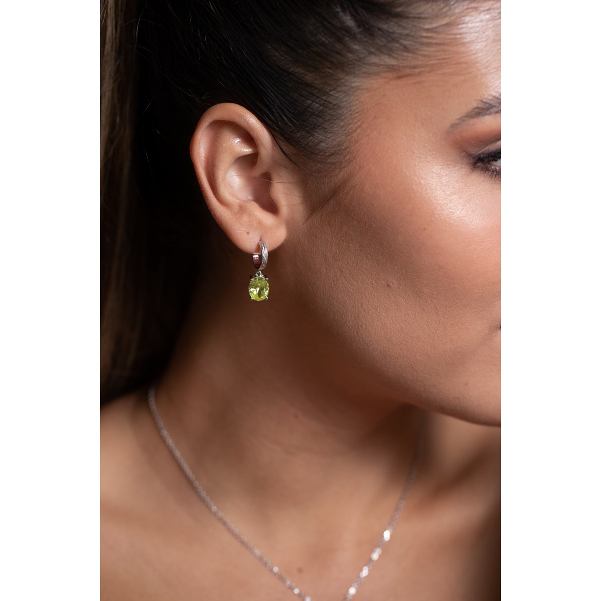 Boucles d'oreilles pendantes ELISABETH en Argent avec pierre synthétique vert