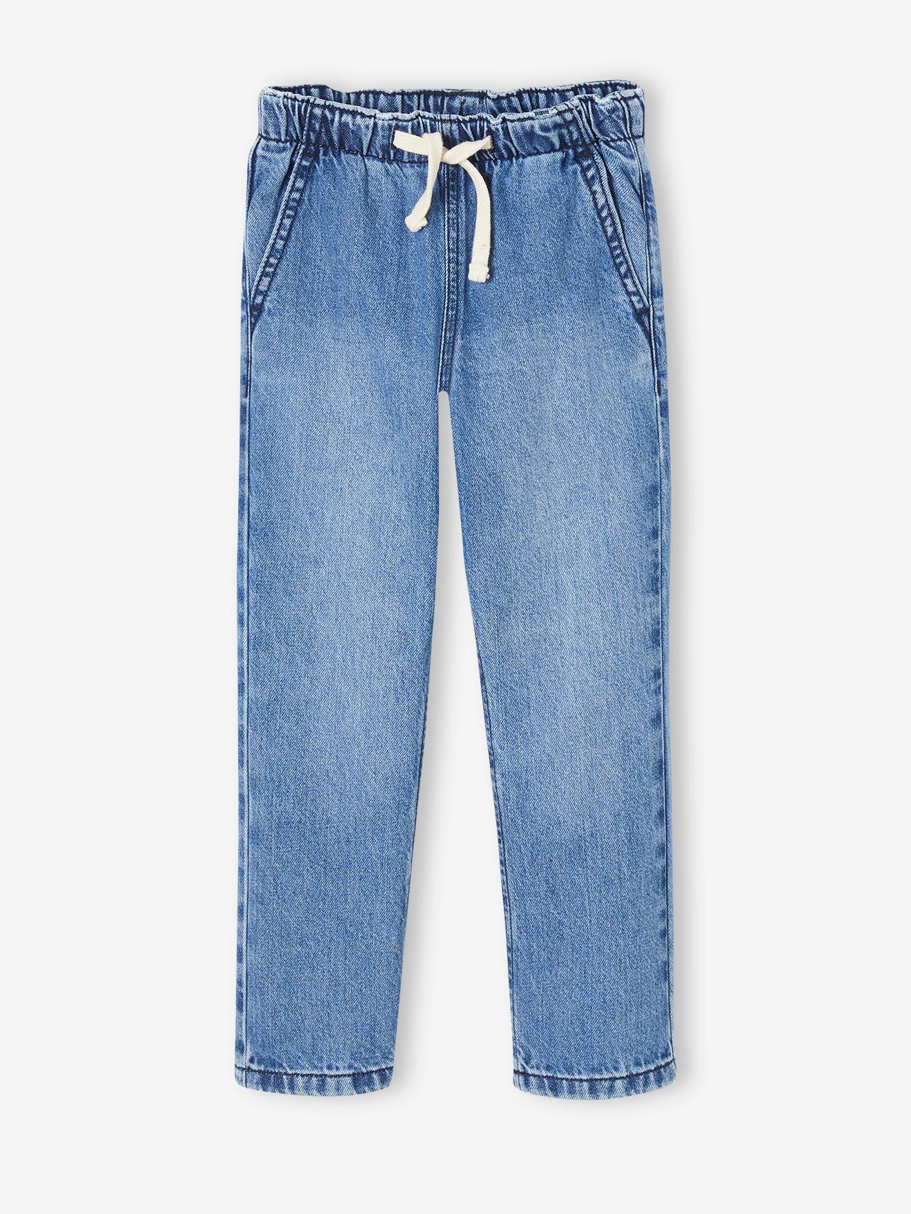 Calça jeans de perna larga e fácil de vestir para meninos, em denim cinza.