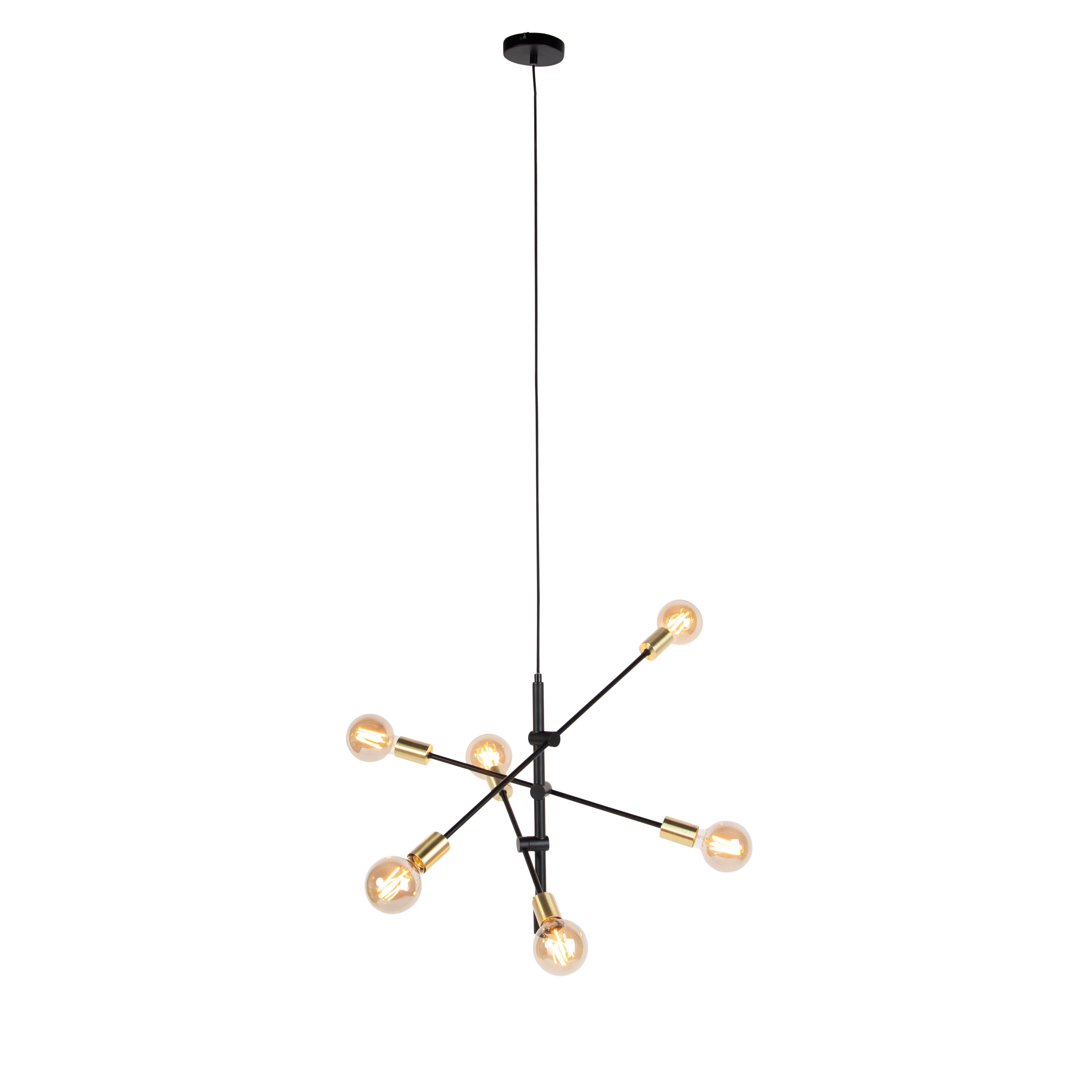 Industriële hanglamp zwart en goud 78 cm 6-lichts - Sydney