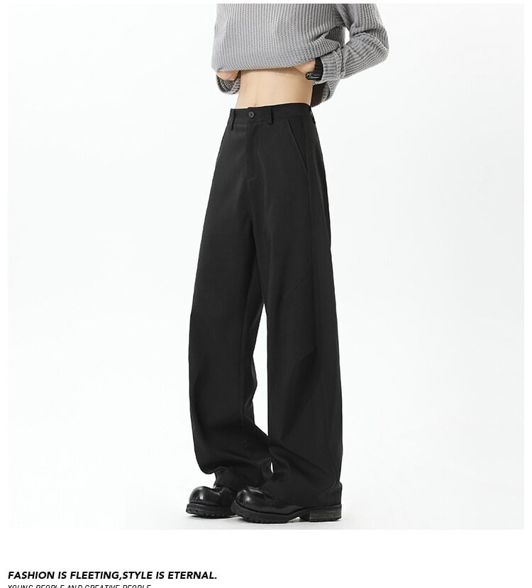 AXEN - Mid Rise Plain Straight Leg Dress Pants