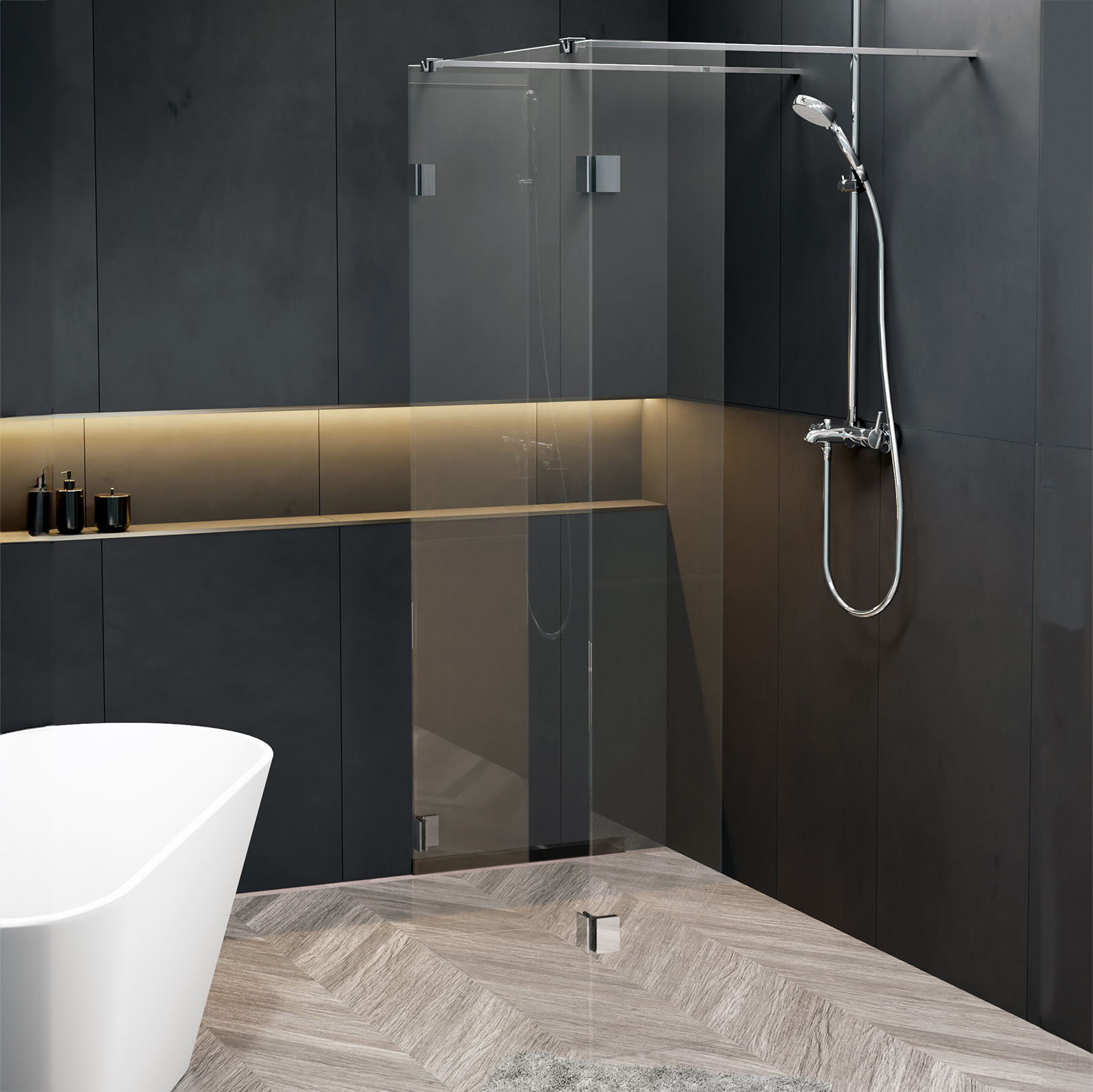 Riho Scandic X202 vrijstaande douchewand 155cm met 40cm zijwand chroom