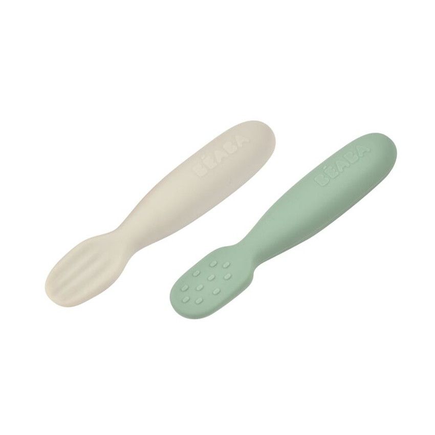Lot de 2 pré-cuillères en silicone sage green/velvet grey - Ecru