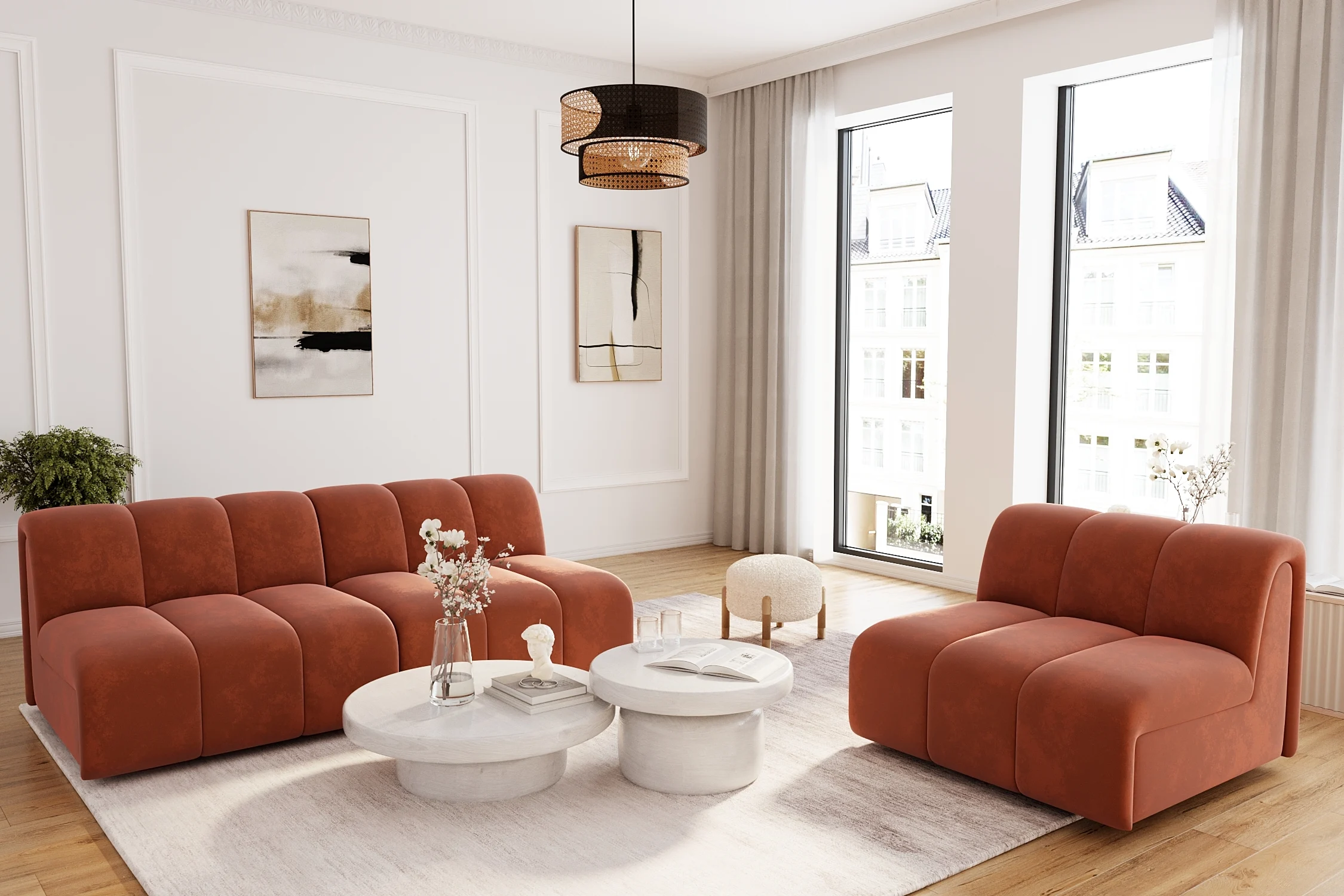 HELENE - Chauffeuse dangle pour canapé modulable en velours | Orange