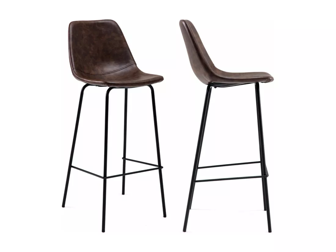 Lot de 2 tabourets de bar vintage LUCIEN marron - Hauteur d'assise 75cm - HAPPY GARDEN