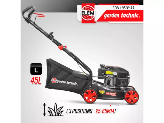 Tondeuse thermique poussée 79.8CC avec carter en plastique - Elem Garden Technic