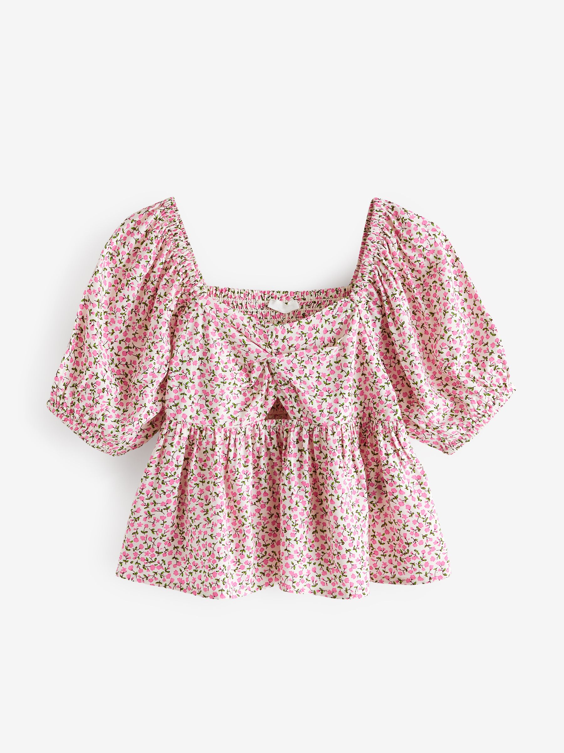 Roze met vrolijke print - Blouse met uitsnijding (3-16 jr)