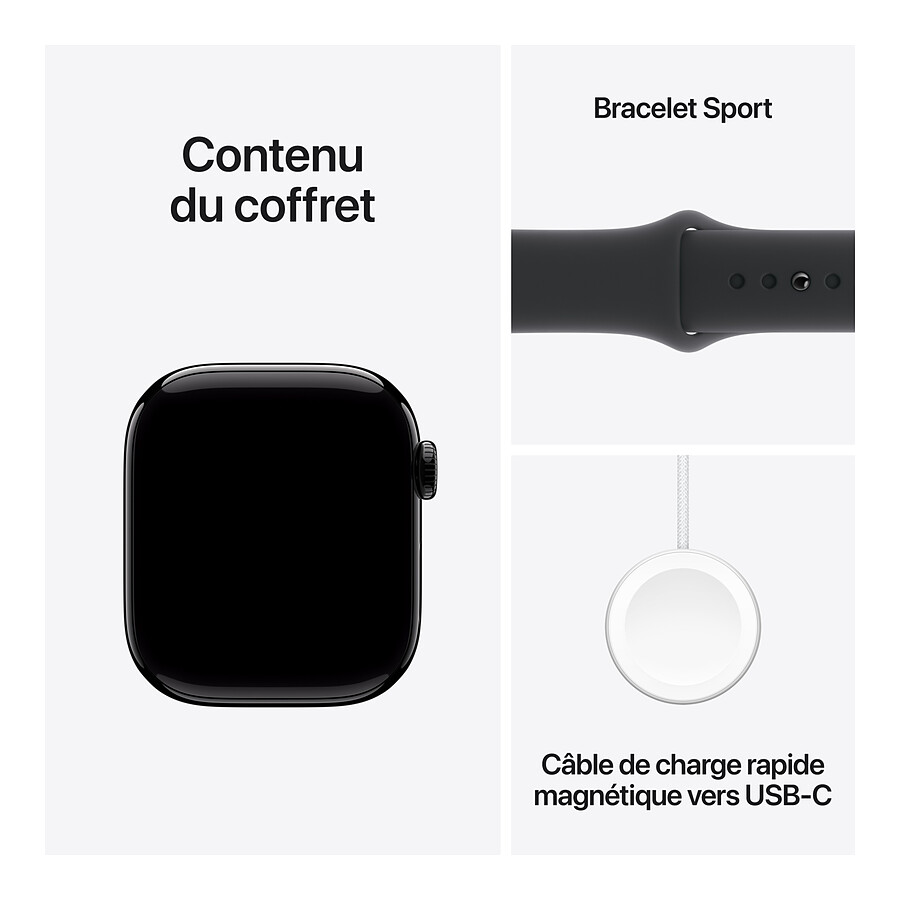 Apple Watch Series 10 GPS - Aluminium Noir - Bracelet Sport Noir - 42 mm - Taille M/L
