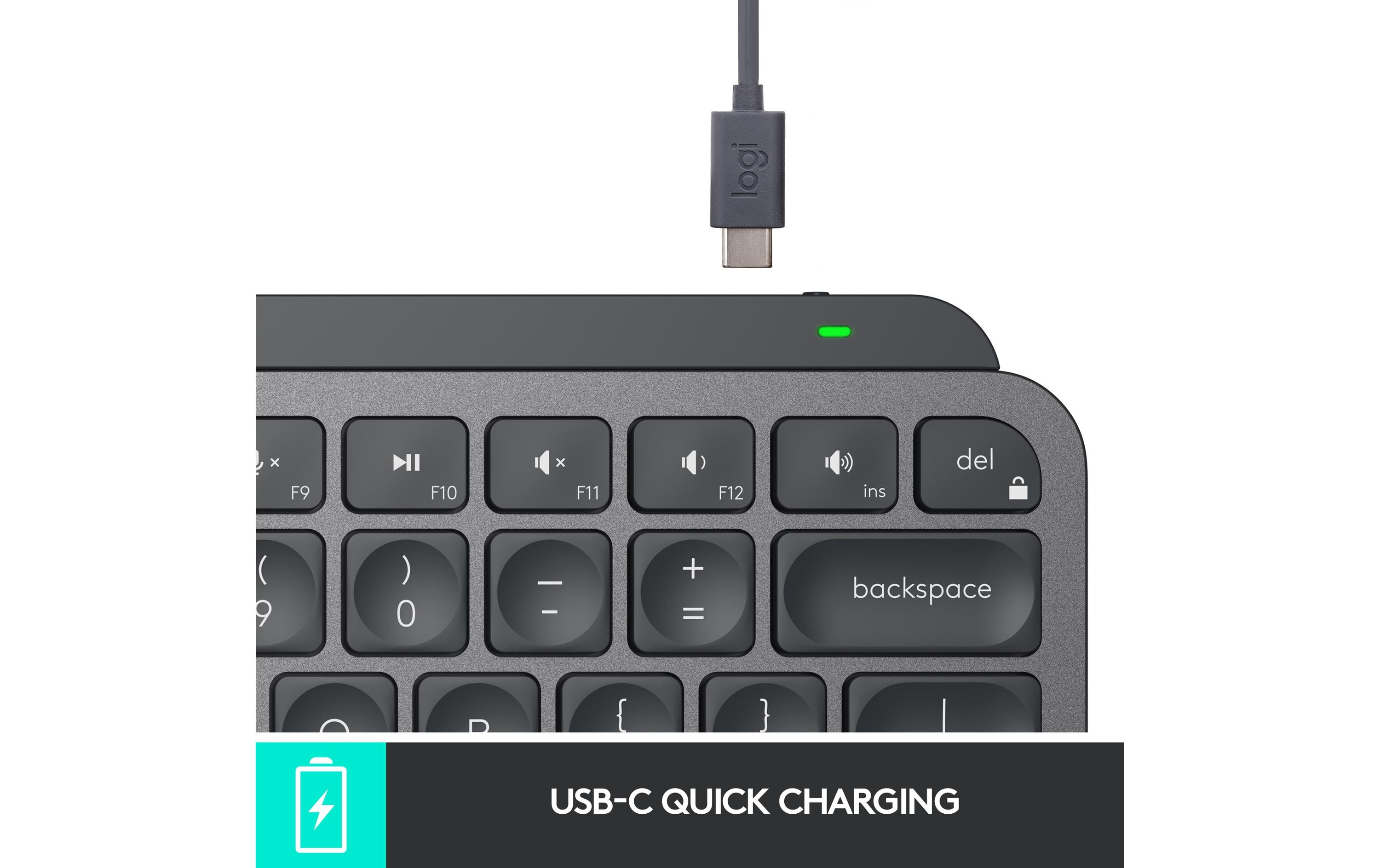 Tastatur MX Keys Mini Graphite CH-Layout<br>Minimalistische kabellose Tastatur mit Tastenbeleuchtung