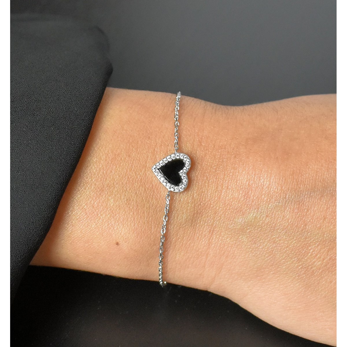 Bracelet coeur d'Agate serti d'oxydes de zirconium Argent 925 Rhodié
