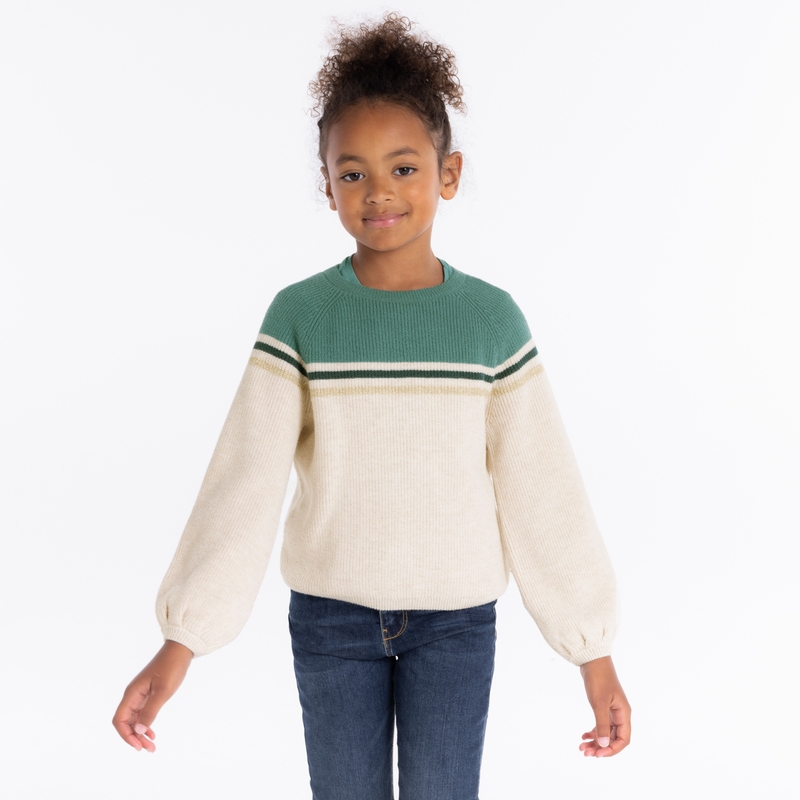 Pull à manches ballon beige fille