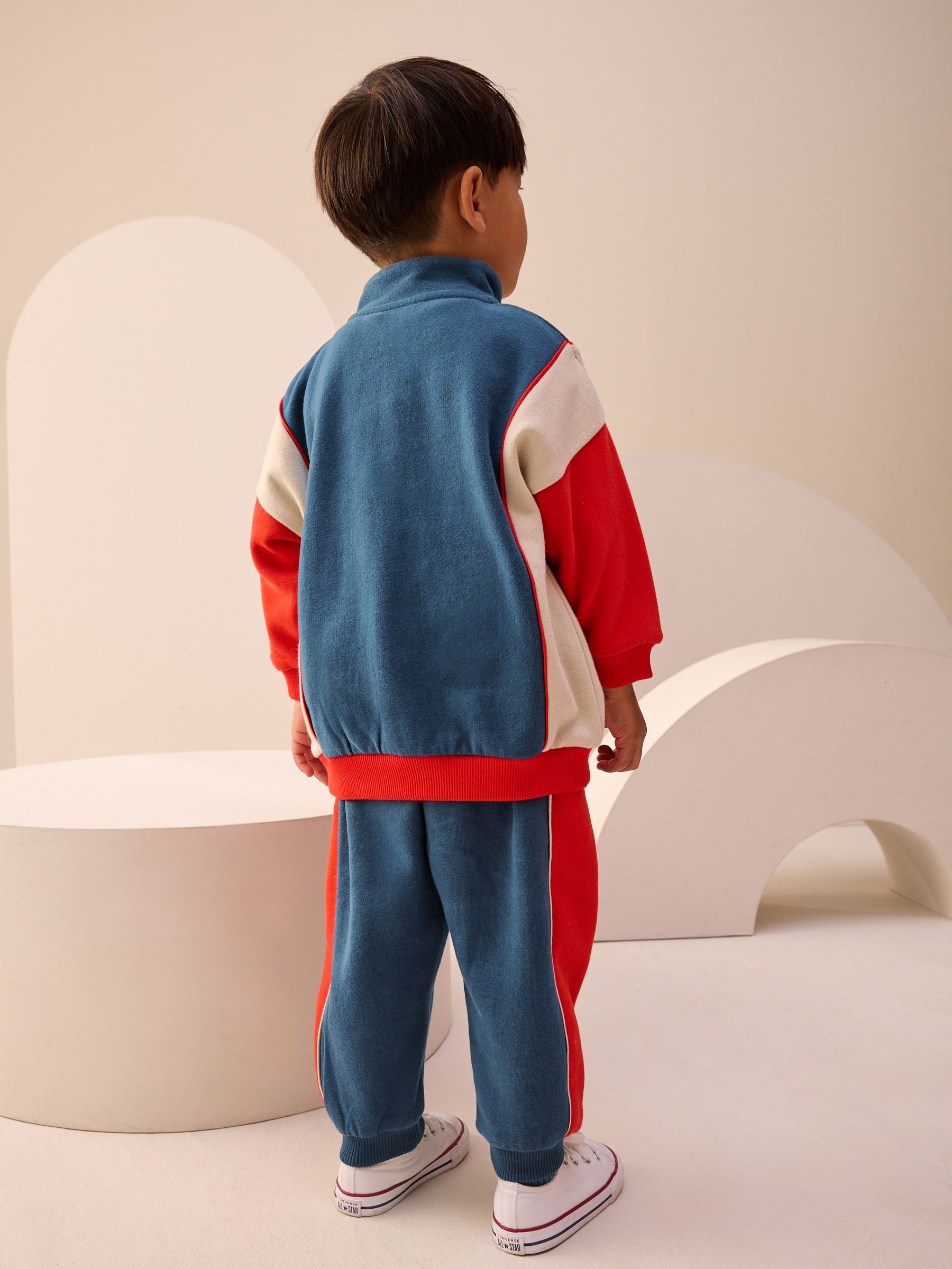 Rood/marineblauw - Set van top met halve rits en joggingbroek (3mnd-7jr)