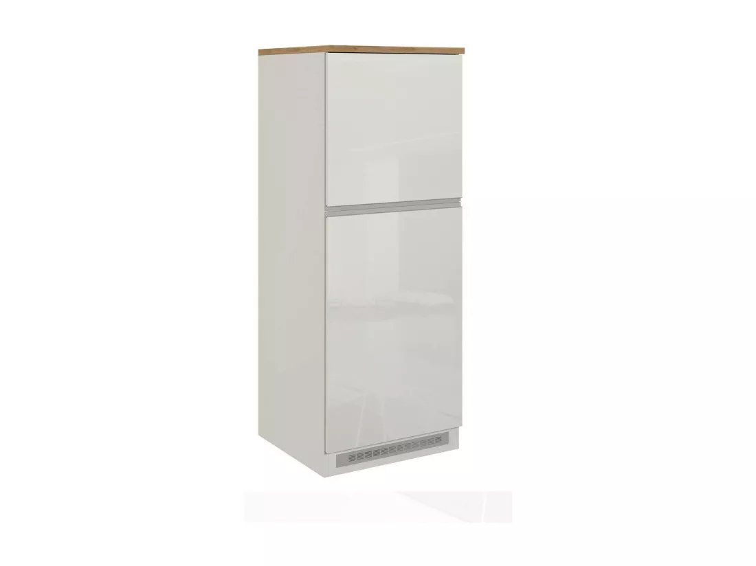 Buffet de Cuisine Dcasasol, Armoire polyvalente, Meuble de kitchenette, Support réfrigérateur multifonctionnel, 100% Made in Italy, 60x60h165 cm, Blanc brillant et chêne