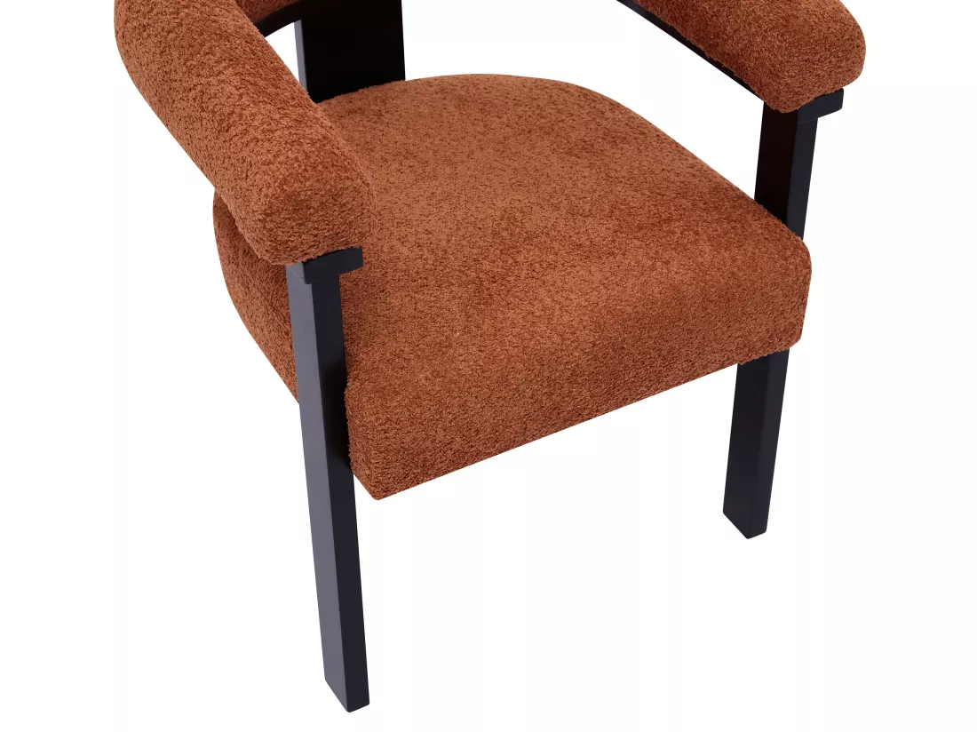 Chaise avec accoudoirs en tissu bouclette et bois d'hévéa noir - Terracotta - LIVELIA de Pascal MORABITO