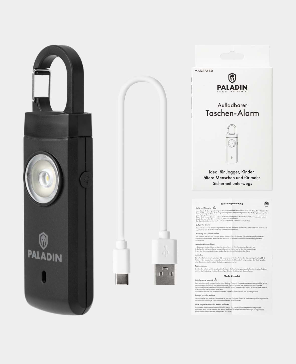 Taschen Panikalarm mit Schrillton und LED Licht - Schwarz
