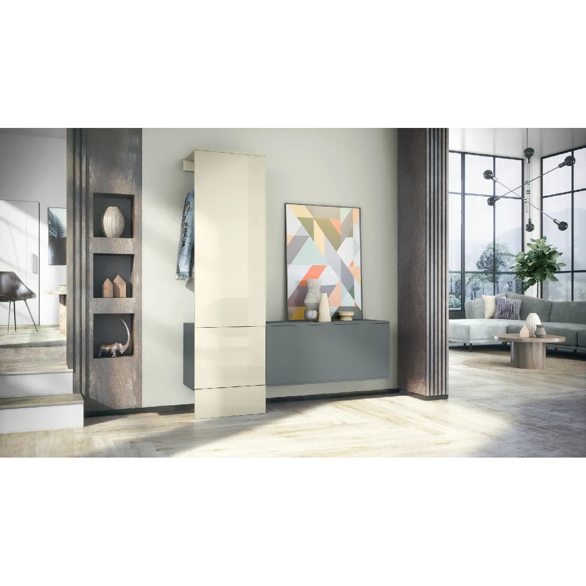 MPC Vestiaire - Gris et crème - 156.5 x 193 x 35 cm
