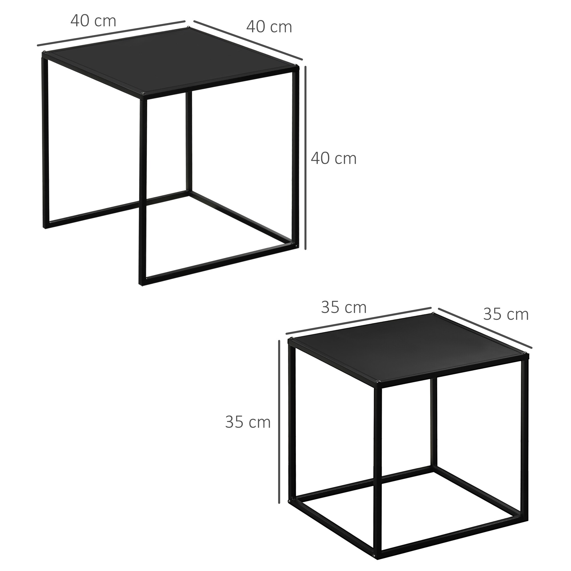 HOMCOM Couchtisch-Set mit Stahlrahmen schwarz 40L x 40B x 40H cm