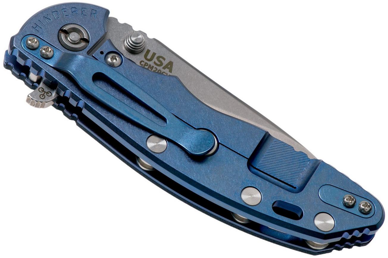 Rick Hinderer XM18 3,5” 20CV Slicer, Blue Ti, Blue-Black G10 zakmes