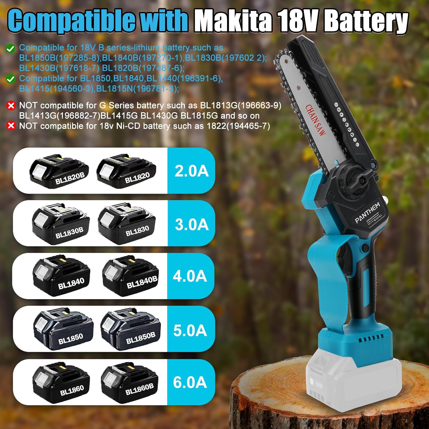 Akku Hochentaster Ast Kettensäge Profi-Astsäge für Makita 18V, 2 IN 1 Mini 6 zoll Akku Kettensäge und Teleskop with panthem akku 21V 4000mAh Elektro Hochentaster Astsäge Arbeitshöhe bis 4,5m