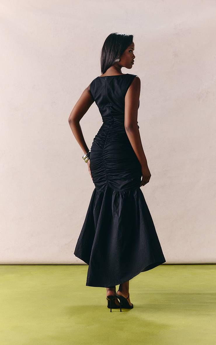 Noir Robe Midaxi À Ourlet Patineuse Froncé