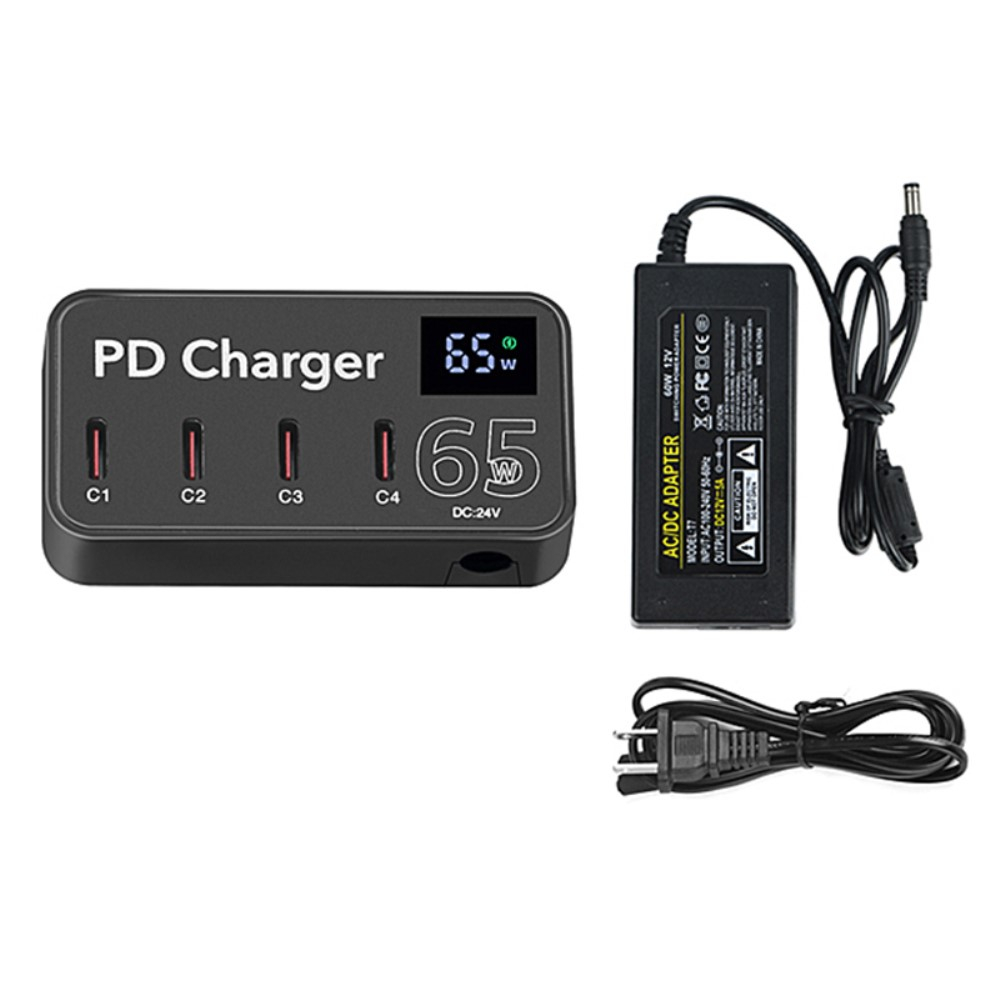 (65W) 4x USB C Ladegerät Universal Ladestation mit LCD Anzeige Power Delivery Quick Charge 3.0 - Schwarz