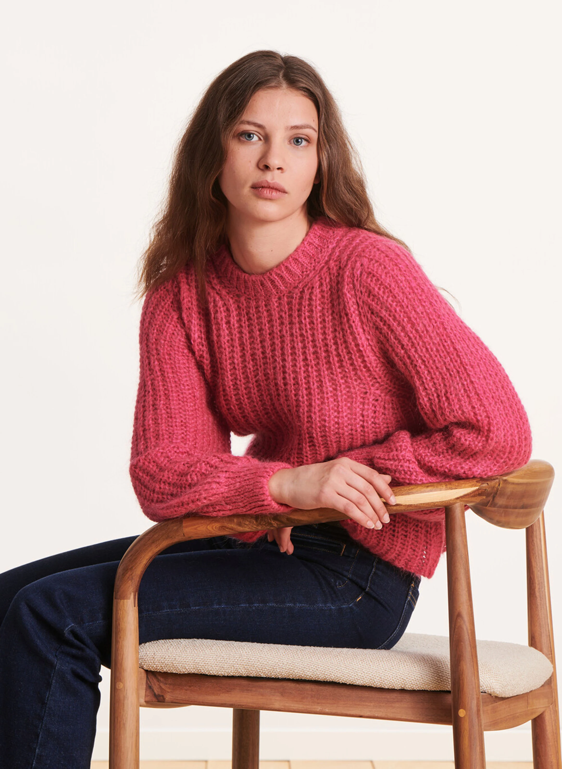 Pull col rond en maille | Rose