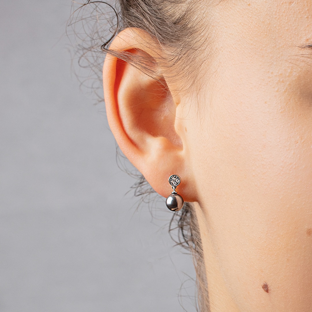 Ohrstecker 925 Silber rhodiniert mit blauen Kunstperlen 6mm & Zirkonia