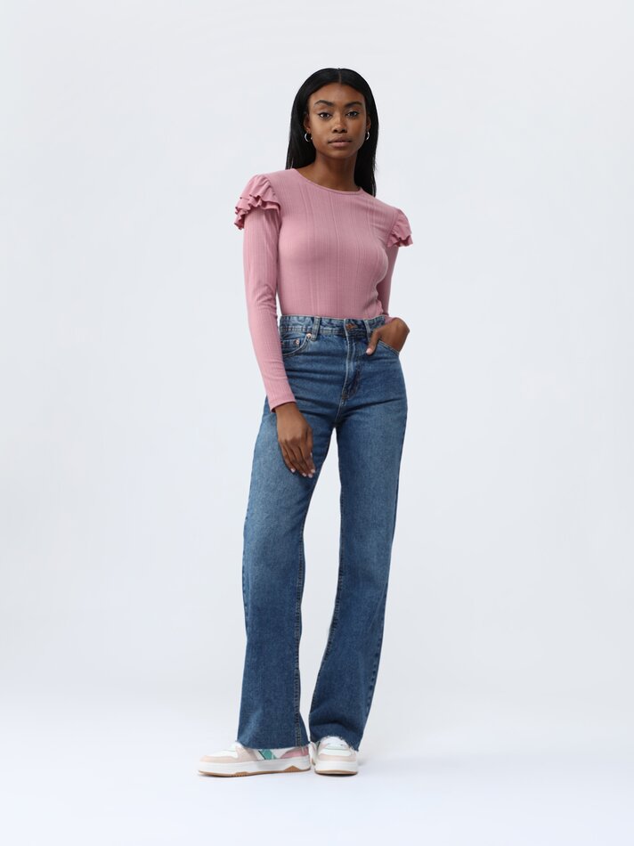 Blusa de tricô com babados - Rosa