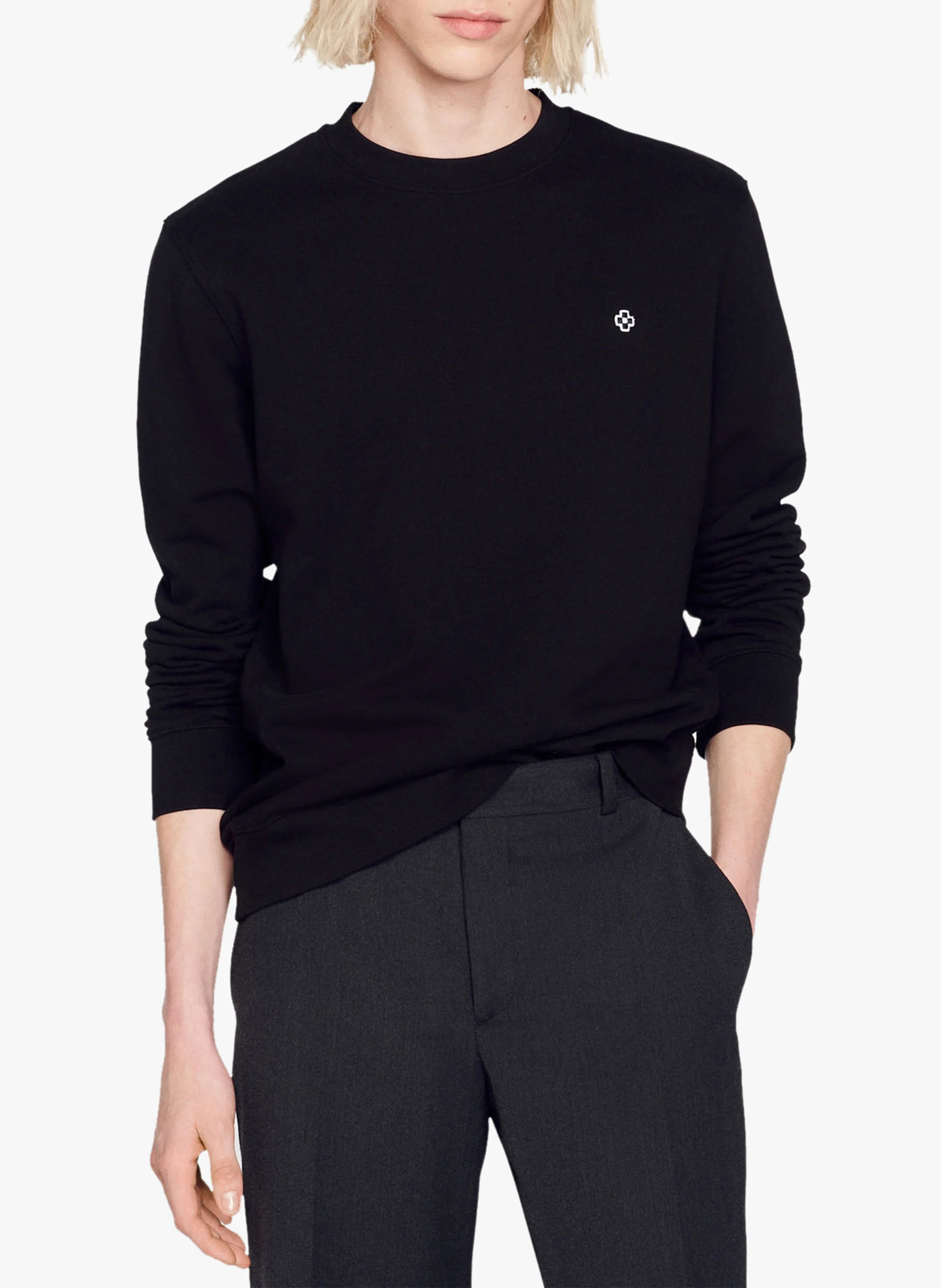 Sweat col rond en coton| Noir