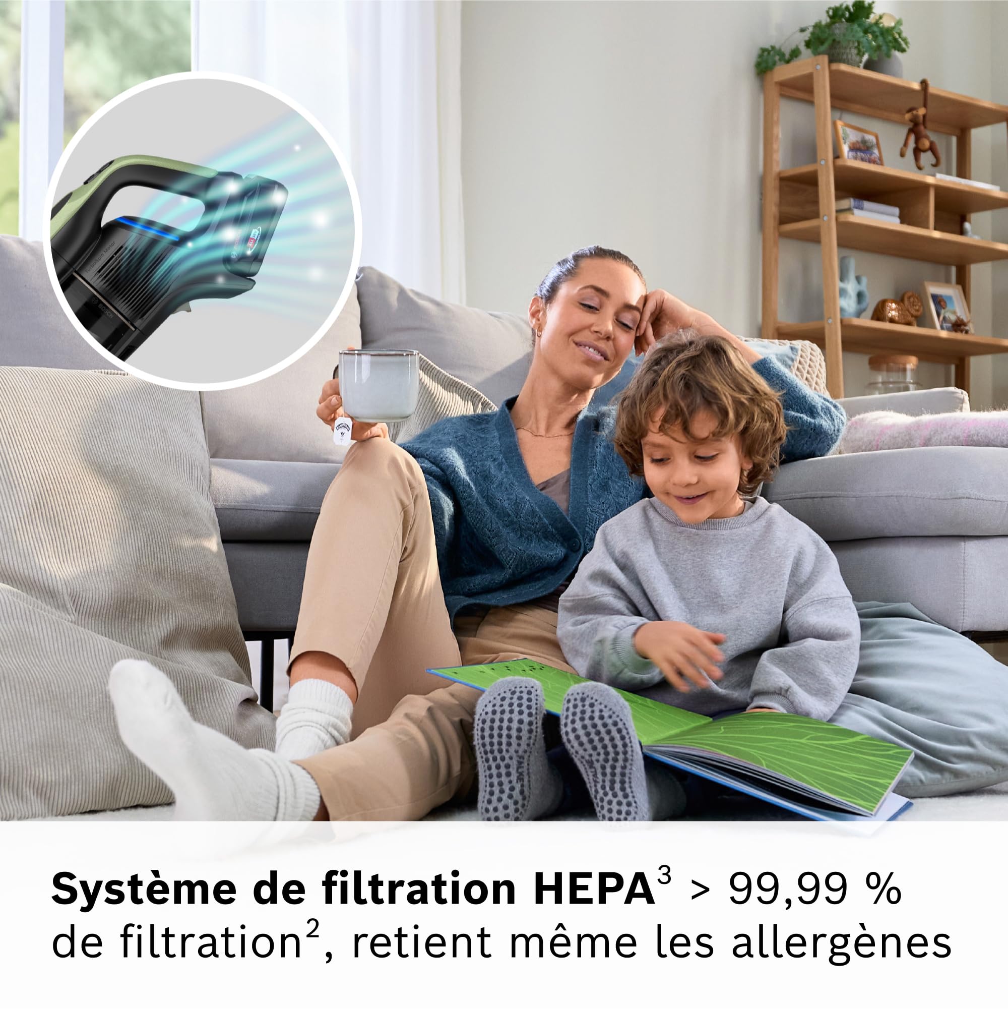Bosch, aspirateur Balai sans Fil, Unlimited 9, Batterie 3.0 Ah, Technologie MicroClean, bac à poussières Facile à Vider, éclairage LED, Vert, BBS921TB