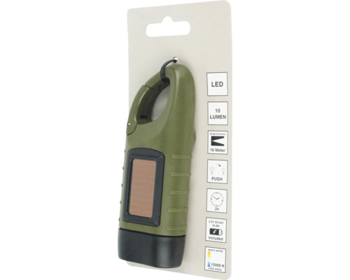 Zonne-dynamo zaklamp, 10 lm, bereik 16 m, brandduur 2 uur, 123x48x32 mm
