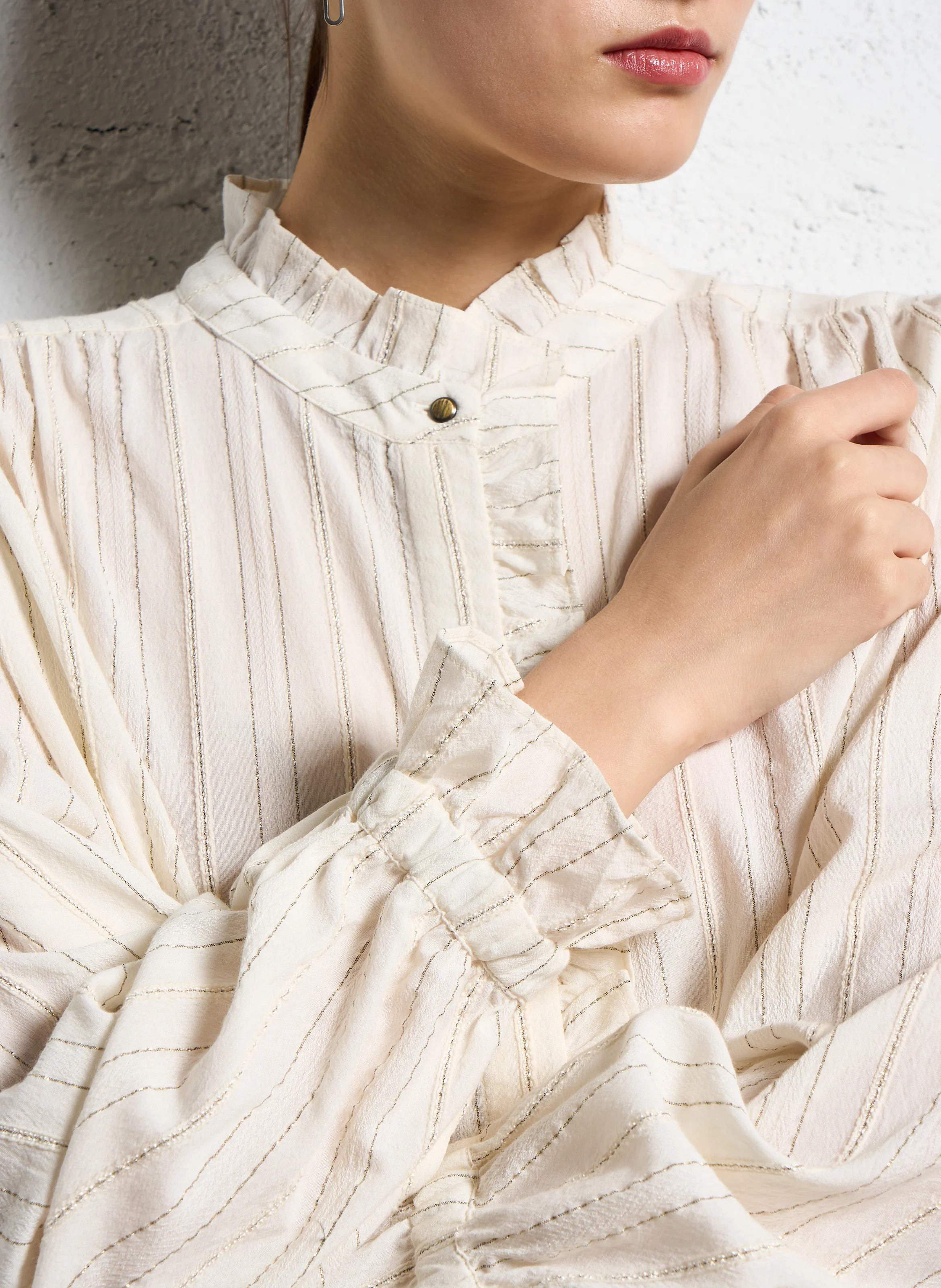 BALIAN - Blouse ample rayée à volants | Beige