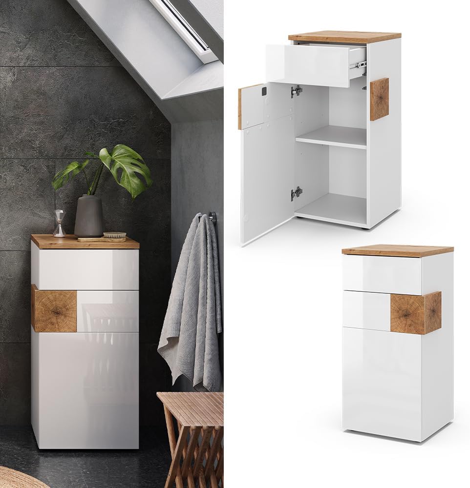 Vicco Midischrank Weiß Eden 40x84x37 cm - Die Badezimmermöbel, Viel Stauraum für Badutensilien