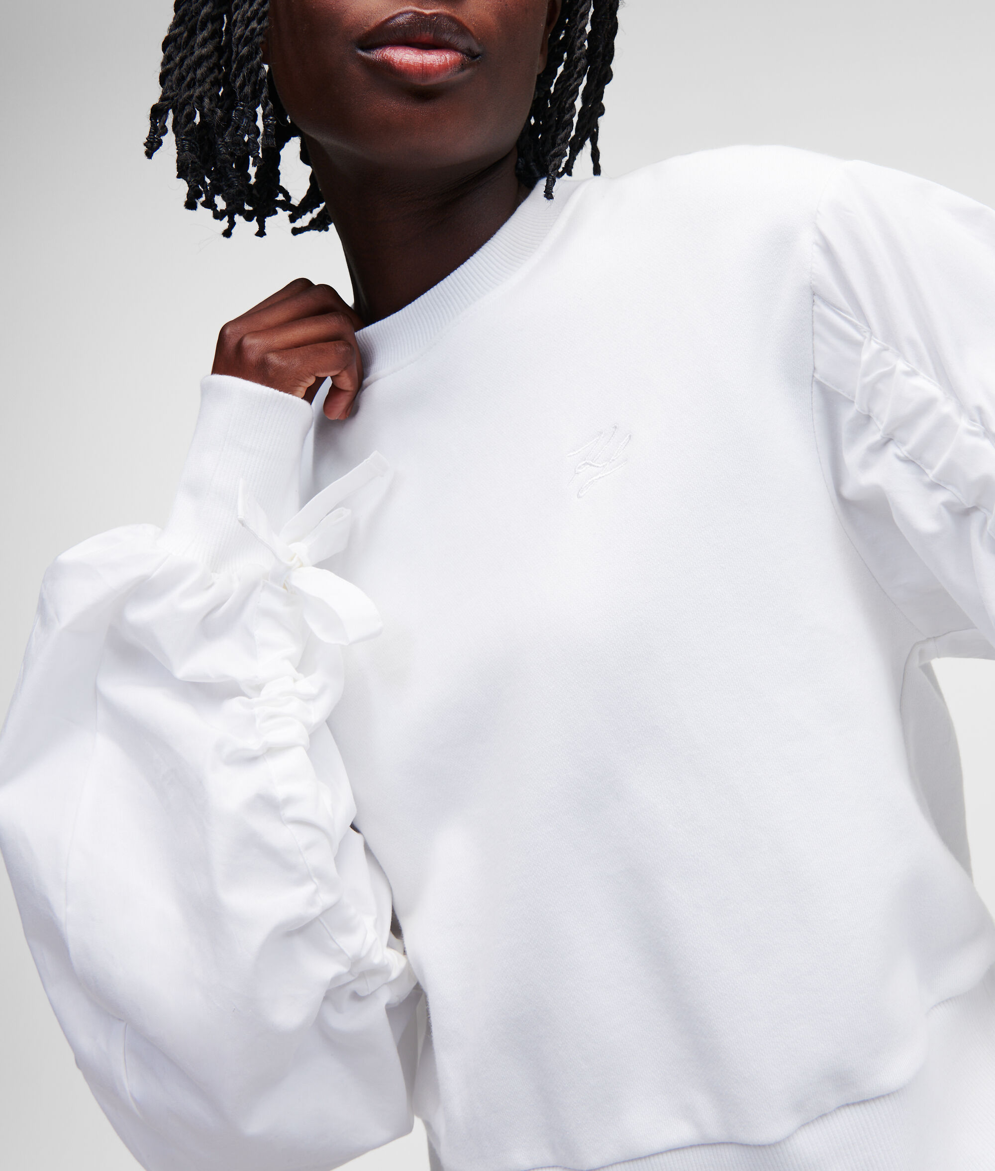 SWEAT-SHIRT CROPPED À MANCHES EN POPELINE