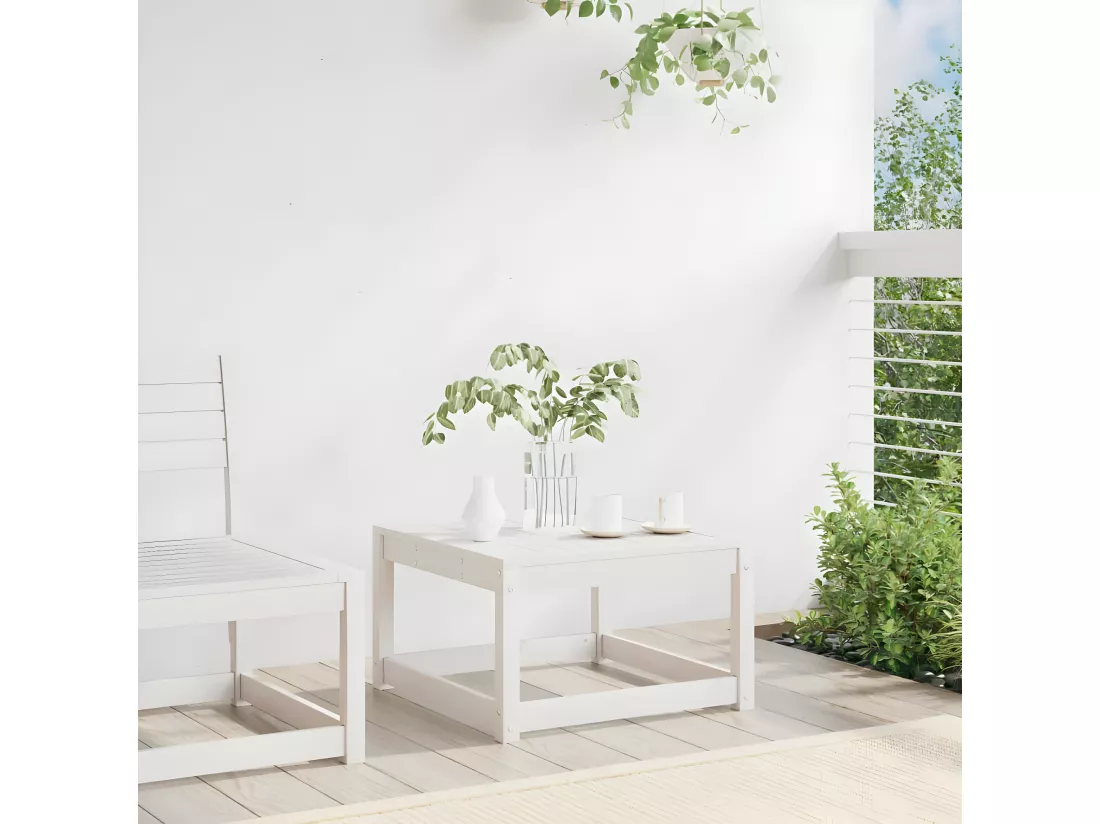 Repose-pied de jardin blanc bois de pin massif