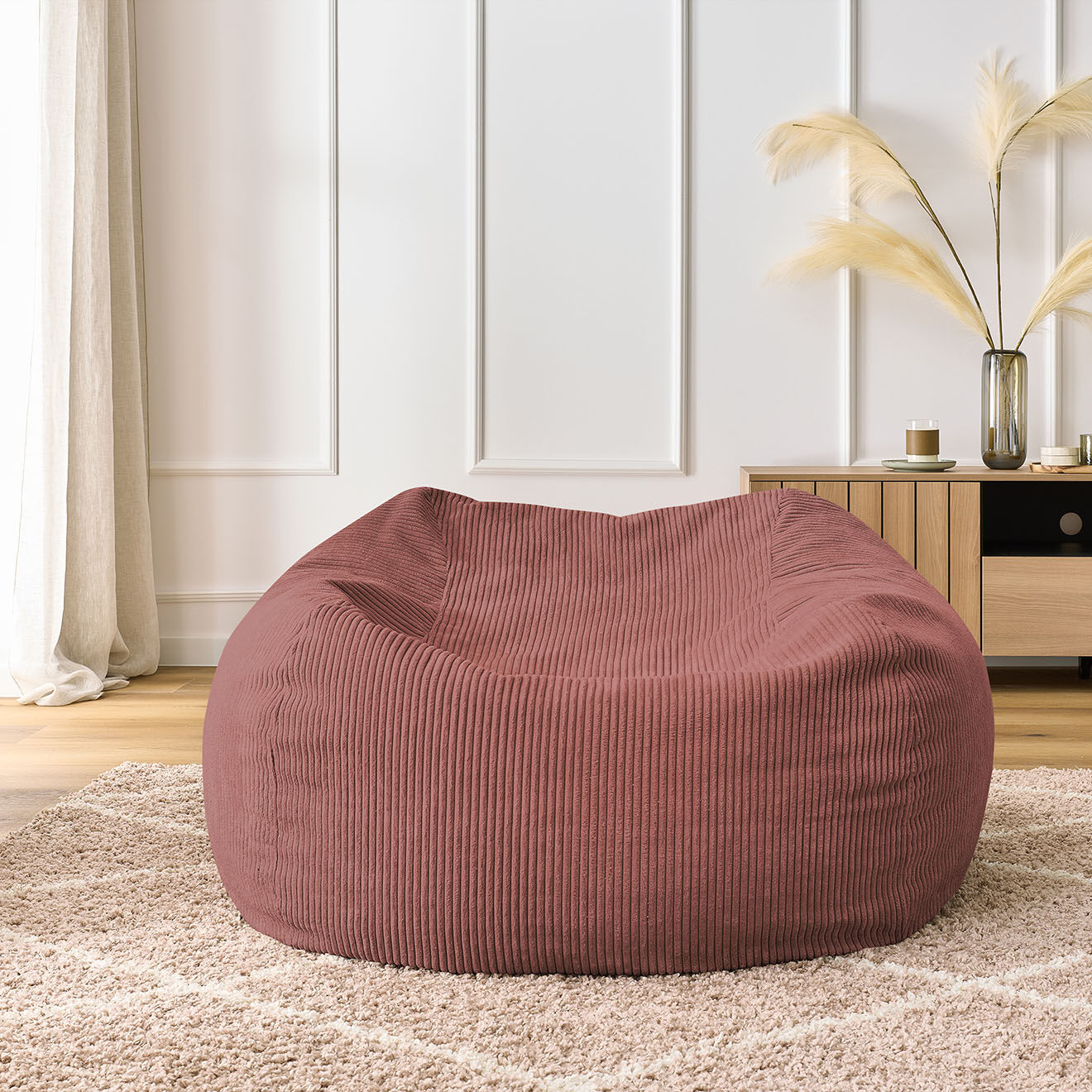 Bobochic Pouf ultra moelleux en Velours côtelé Voltaire rose - 120x70x60 cm