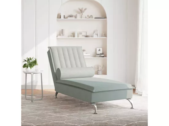 Prolenta Premium - Chaise longue de massage avec traversin gris clair velours