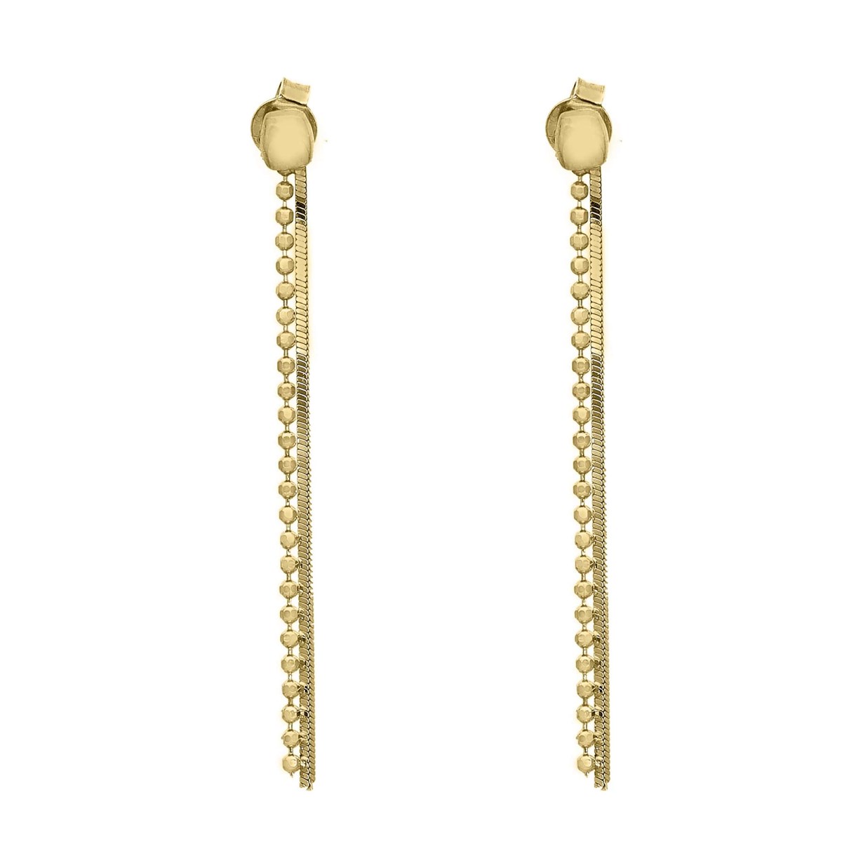Boucles D Oreilles Argent Dorée Mailles Serpentine Et Maille Perles Diamantée