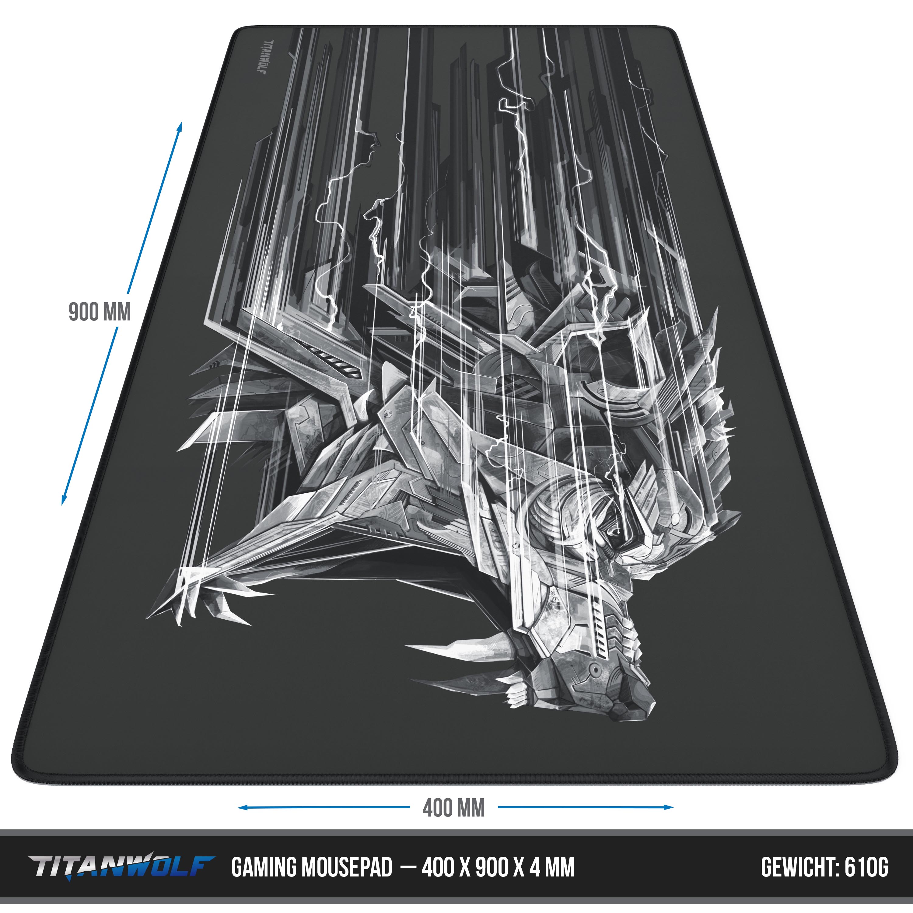 Titanwolf Gaming Mauspad, 900 x 400mm XXL Mousepad, verbessert Präzision & Geschwindigkeit, schwarz