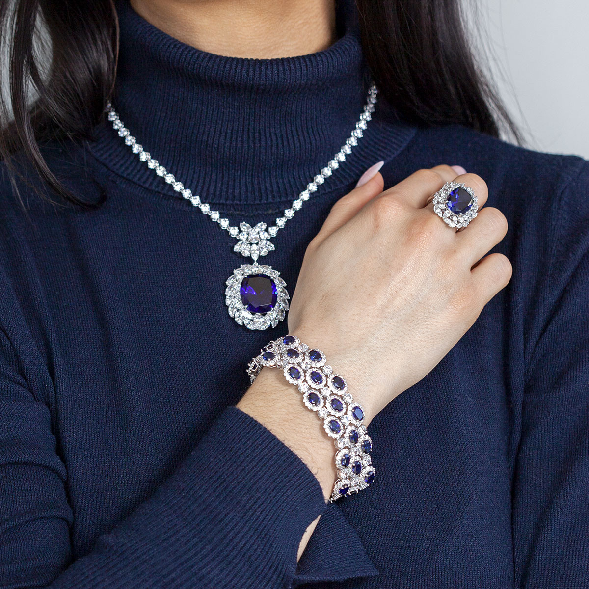 Collier argent 925, pierre synthétique zirconias 42 cm
