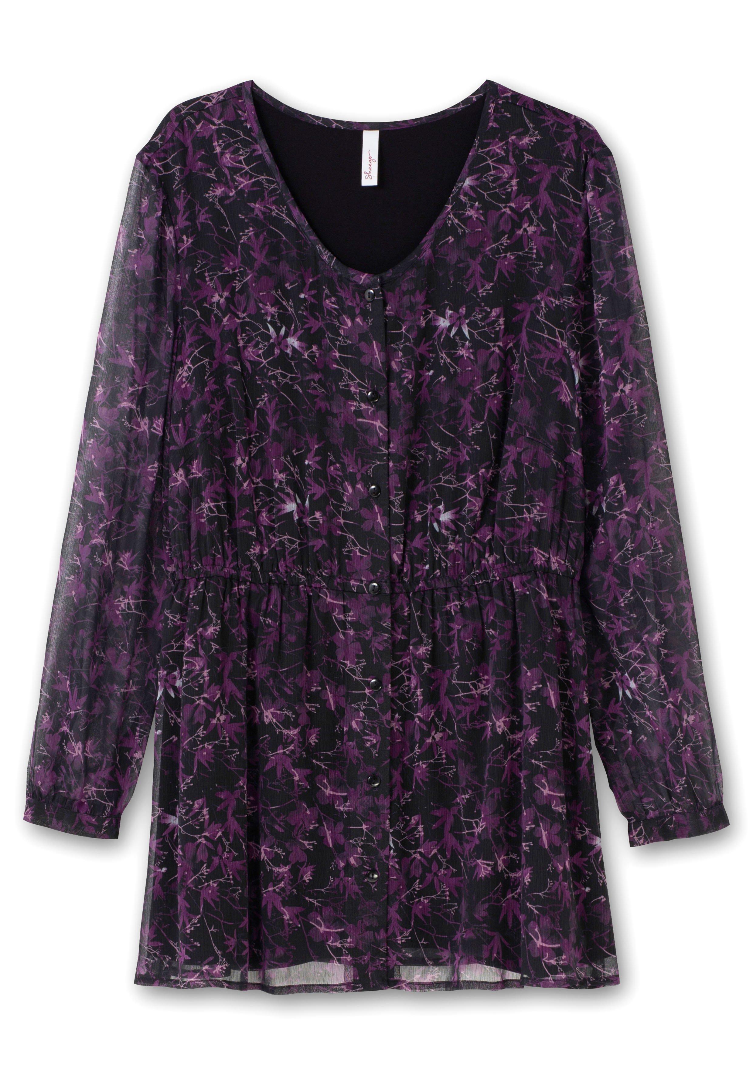 Longbluse mit Blumendruck, aus Crêpe mit Innentop