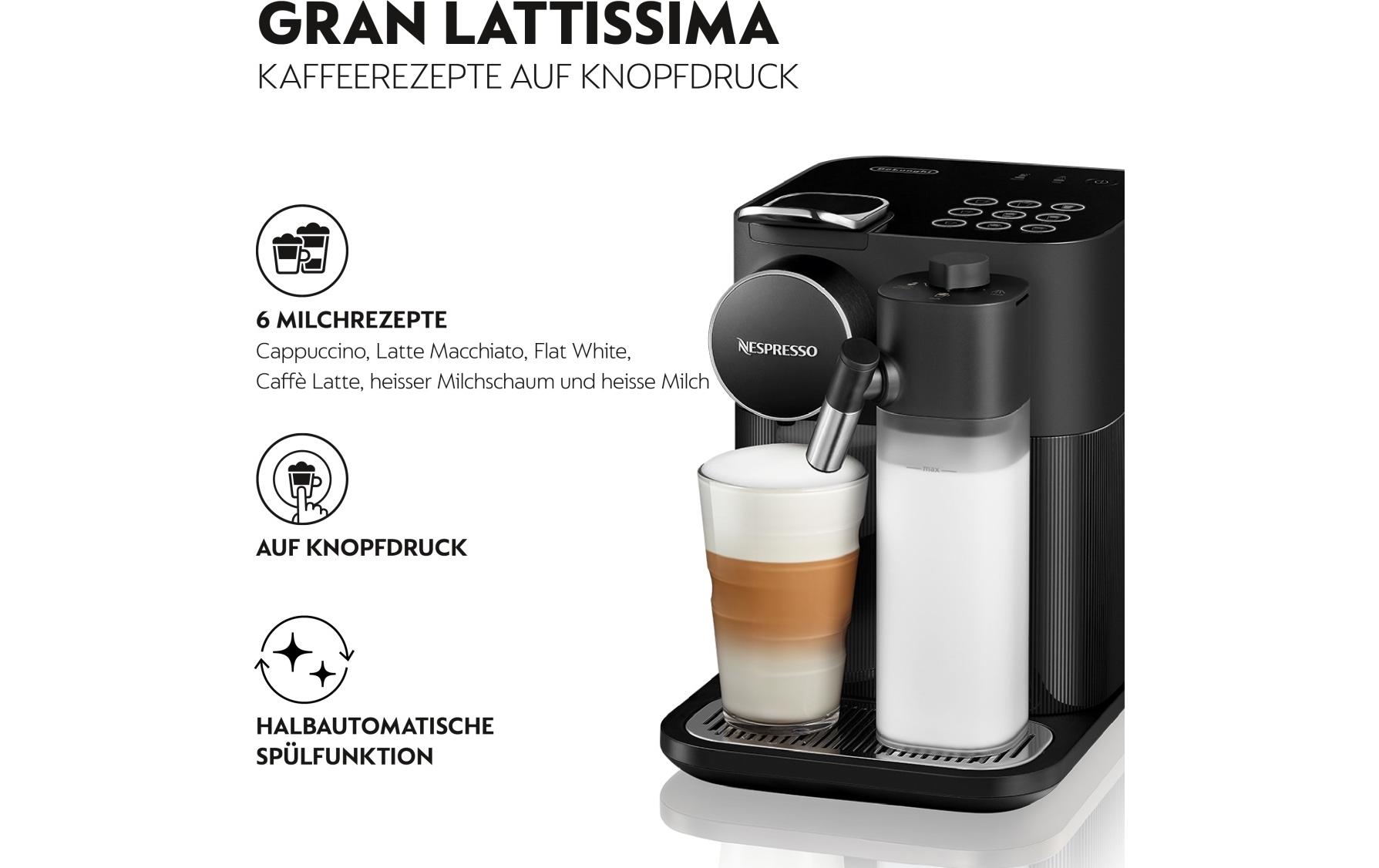 Kaffeemaschine Nespresso Gran Lattissima EN640.B Schwarz<br>Kapselmaschine der Original Line mit Milchsystem und automatischer Spülfunktion
