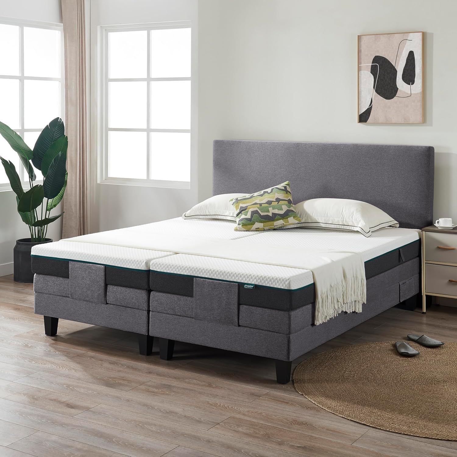 Motorbett, Boxspringbett mit elektrischer Verstellung, 7-Zonen Matratze, Modell 209E Riva Bestes Preis-Leistungs-Verhältnis, Zwei Jahre Garantie auf den Bettmotor (Anthrazit, 200 x 200 cm)