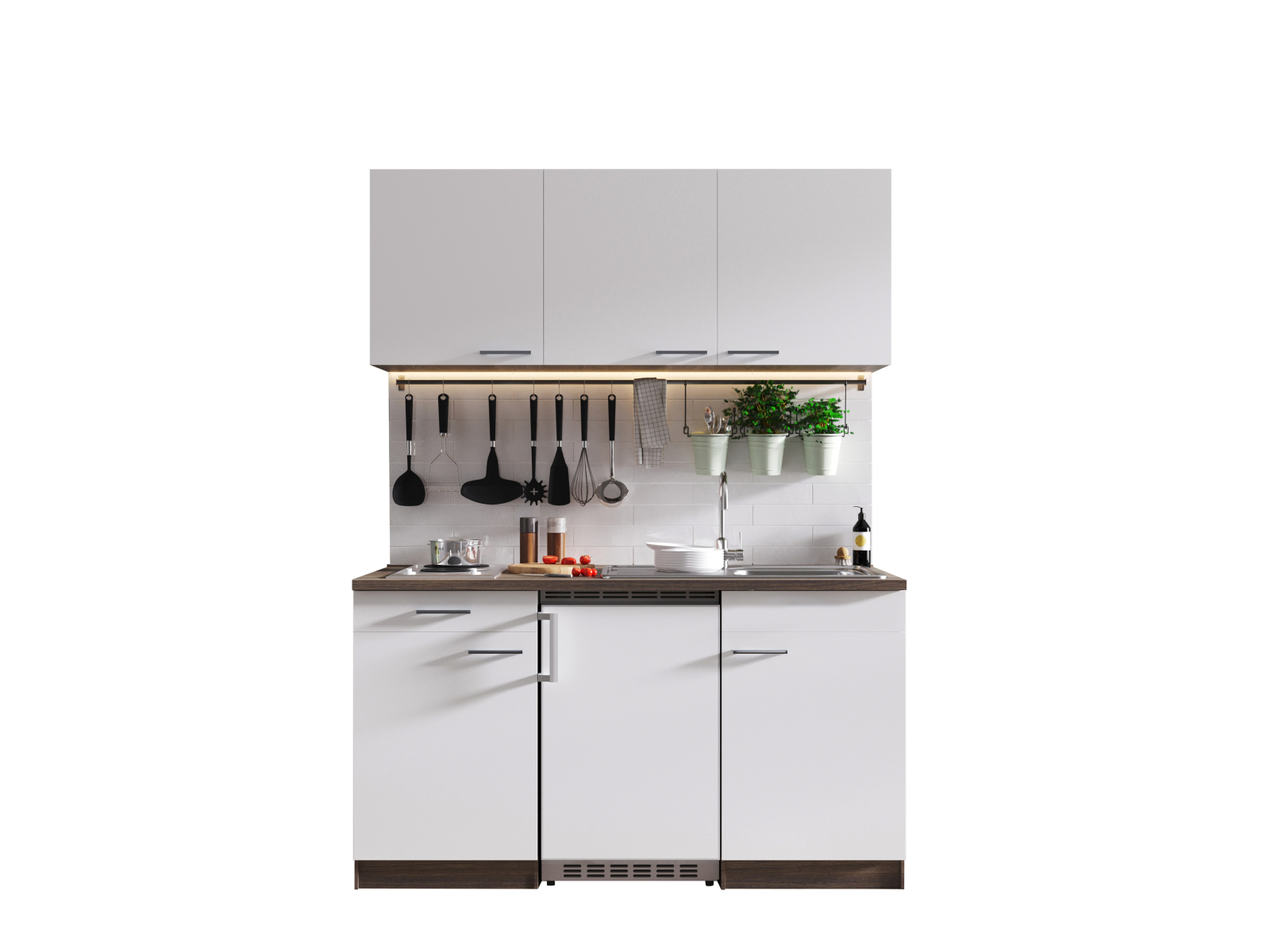RESPEKTA Singleküche OLIVER - weiß - Eiche York - mit E-Geräten - 150 cm
