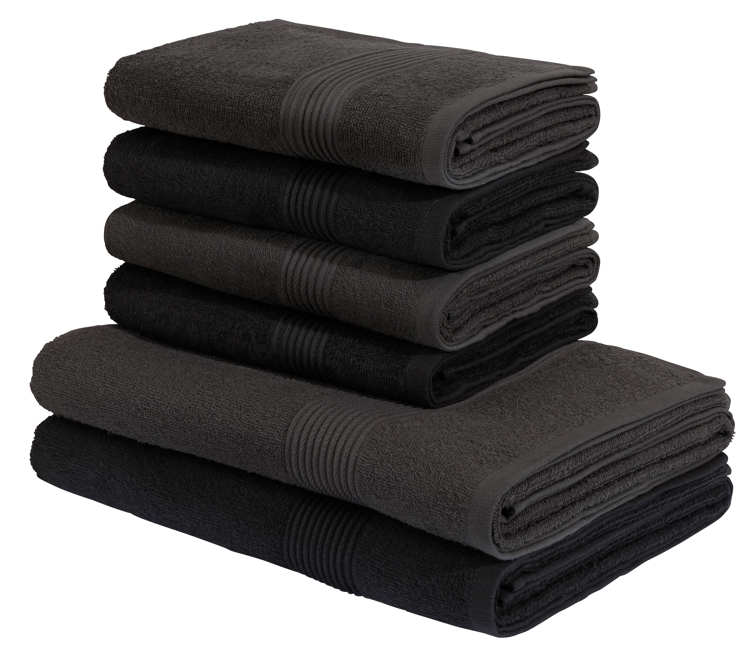 my home Handtuch Set »Anna, 2 Duschtücher 70x140, 4 Handtücher 50x100« Set Walkfrottee Handtuch-Set, gestreifte Bordüre, 100% Baumwolle, zweifarbig