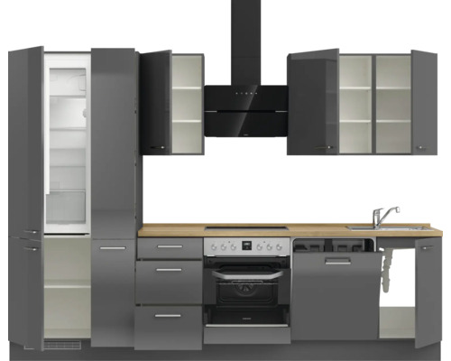 NOBILIA keukenblok met apparatuur Urban 300 cm leigrijs hoogglans voorgemonteerde variant links 4004539009554