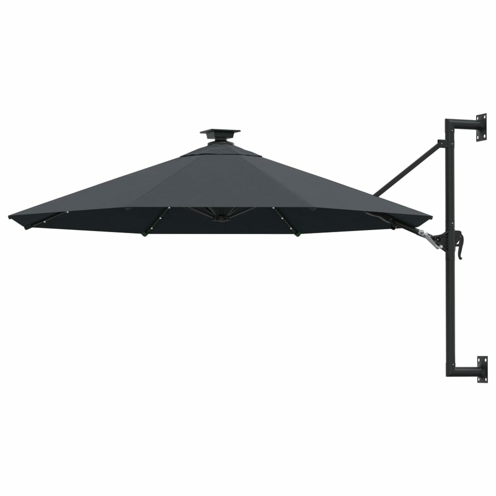 Parasol mural avec mât métallique et led 300 cm anthracite