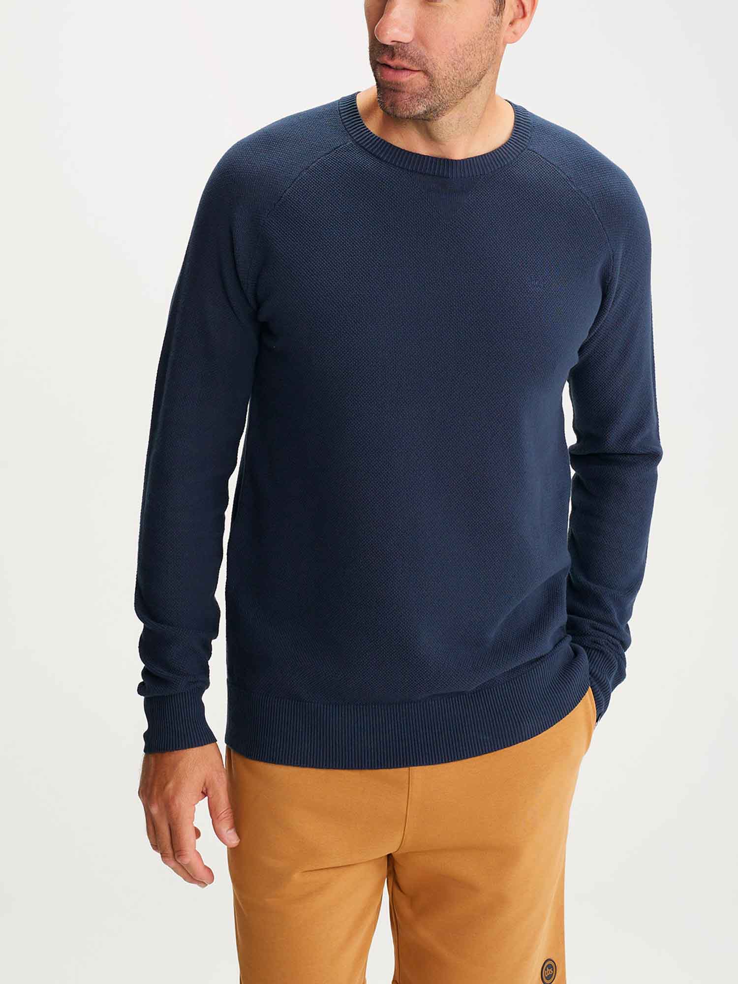 Pull Homme Tricot Piqué Coton Marine