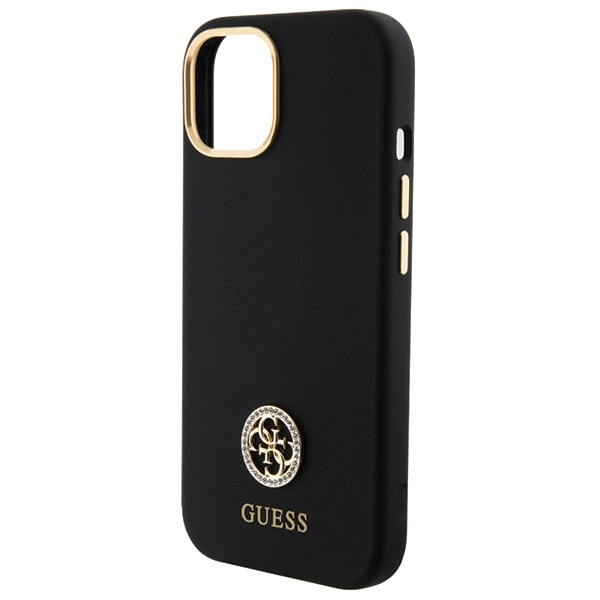 iPhone 15 Hardcase Hülle Strass Metall Logo (GUHCP15SM4DGPK) - Schwarz / Gold