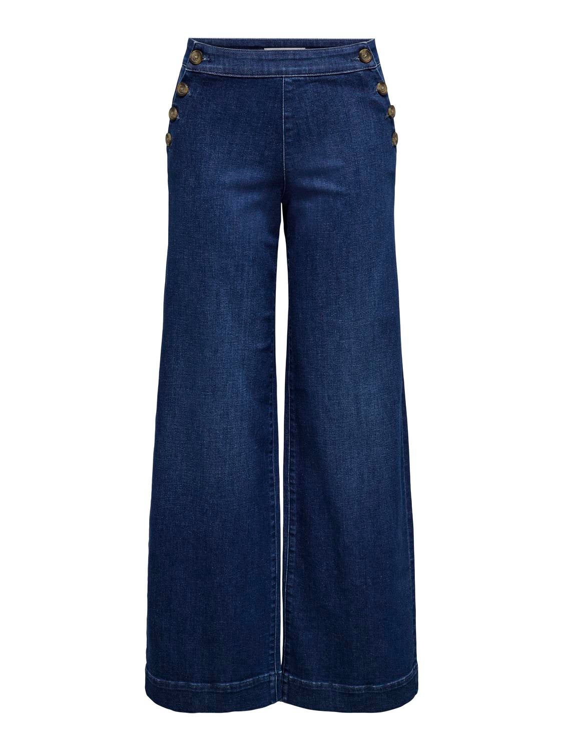 ONLMADISON Hohe Taille Weiter Beinschnitt Jeans Dark Medium Blue Denim